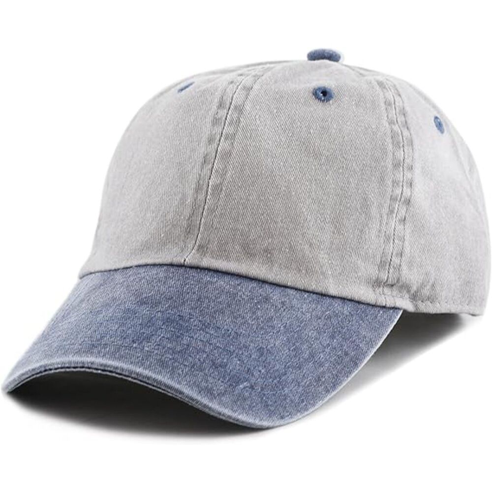 Unisex Gray & Navy 100% Cotton Pigment Adjustable Size Baseball Six Panel Cap